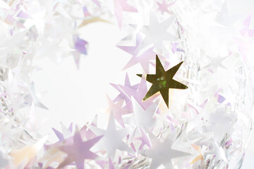 Star tinsel hanging. Christmas decoration.