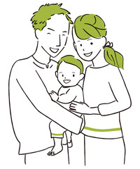 手描き1color　赤ちゃんと3人の家族写真