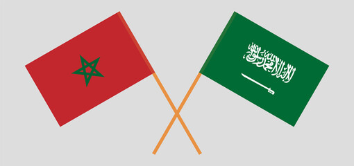 Crossed flags of Morocco and the Kingdom of Saudi Arabia