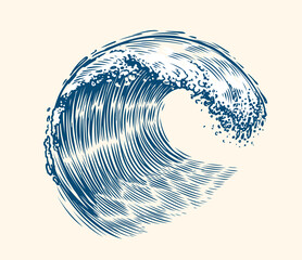 Sea wave sketch. Surfing concept vintage vector illustration