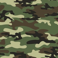 Camouflage seamless pattern. Trendy style camo, repeat print. Vector illustration. Khaki texture, military army green hunting