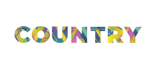 Country Concept Retro Colorful Word Art Illustration