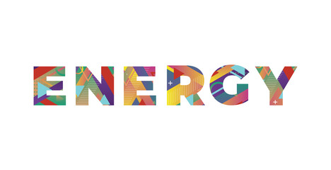 Energy Concept Retro Colorful Word Art Illustration