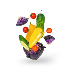 Fresh vegetables, salad ingredients, on a white background