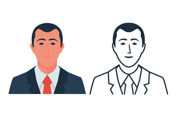 Avatar of a businessman in a suit and tie. The presentable person in a linear style. Set for design and promotion. Vector illustration flat design. Isolated on white background.
