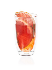 Fresh homemade lemonade with grapefruit and rosemary in the glass isolated