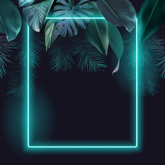 Tropical elegant frame arranged from exotic emerald leaves