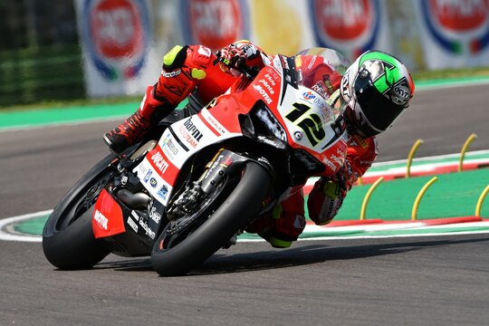 San Marino Italy - May 11, 2018: Xavi Fores ESP Ducati Panigale R Barni Racing Team, in action during the Superbike Qualifying session on May 11, 2018 in Imola Circuit, Italy.