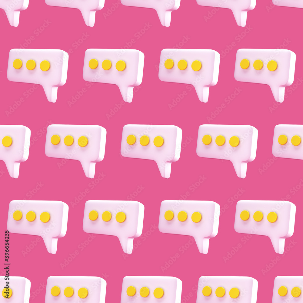 Poster speech bubble chat icon seamless pattern on pink background. message creative concept with copy spac
