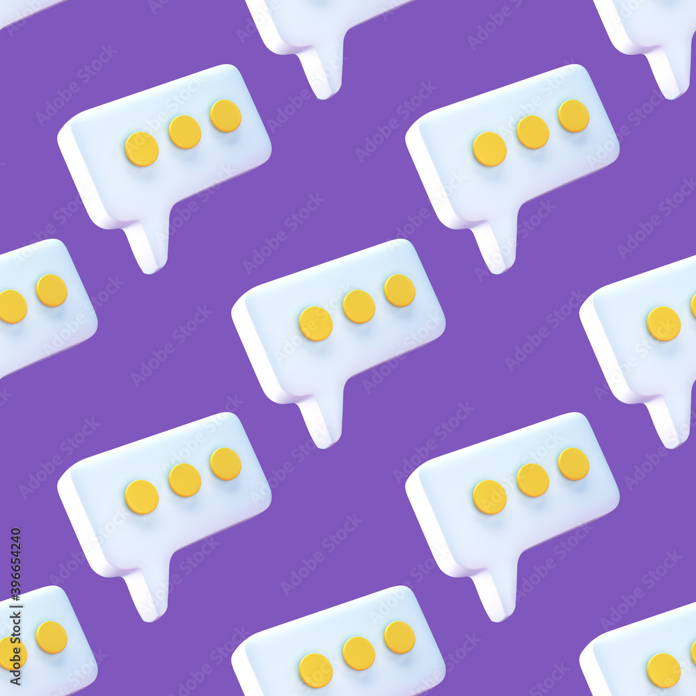 Poster speech bubble chat icon seamless pattern on purple background. message creative concept with copy sp