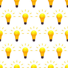 Light bulb idea seamless pattern creative concept. Minimal concept idea of yellow light bulb isolated on white background. 3D rendering.