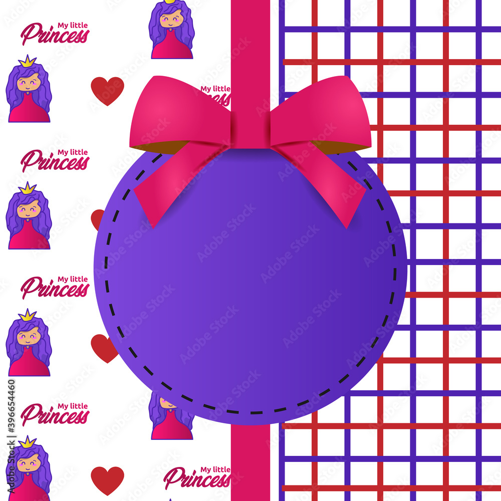 Poster greeting card template design with pattern my little princess and line