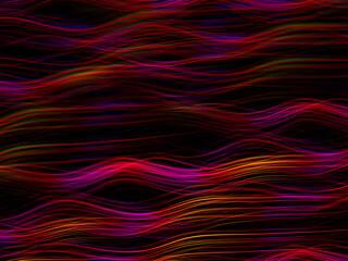 Fototapeta premium light painting photography, waves of vibrant color against a black background. Long exposure photo of vibrant fairy lights in abstract. abstract color wallpaper 