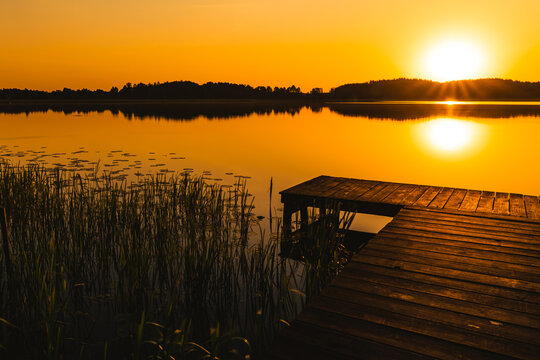sunrise over the lake in Poland, Wigry National Park