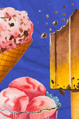 Watercolor ice cream set illustration on blue