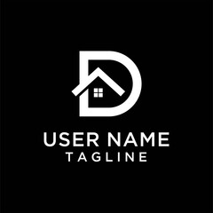 House letter d logo, house letter d logo design vector illustration, house letter d logo design vector stock illustration