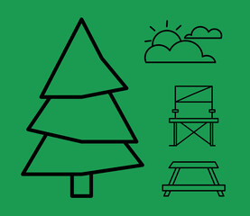 bundle of four camping set icons in green background vector illustration design