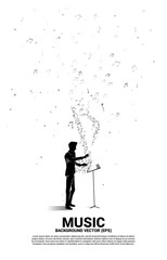 vector conductor and music melody note dancing flow . Concept background for song and concert theme.