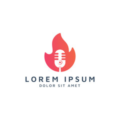fire and microphone negative space logo design