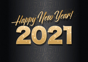 Fototapeta na wymiar Vector template. Gold glitter numbers 2021. Happy new year! Dark horizontal background with a pattern.
