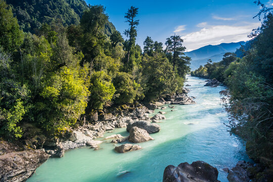 White river at Hornopir&eacute;n, Hualaihu&eacute;, Los Lagos, Chile.
