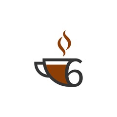 Coffee cup icon design number 6 logo concept