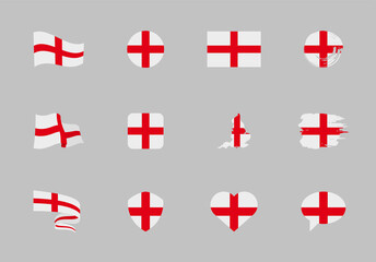 England flag - flat collection. Flags of different shaped twelve flat icons.