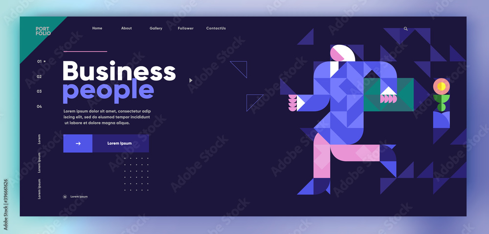 Aufkleber vector illustration. presentation slide. business woman running with a briefcase. slide presentation
