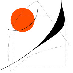Abstract composition with the lines, dotted line and orange shape.