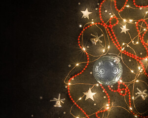 Christmas background for postcards. LED garland on a dark background.