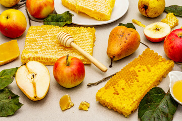 Jewish New Year holiday Rosh Hashanah concept with traditional symbols