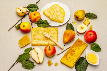 Jewish New Year holiday Rosh Hashanah concept with traditional symbols