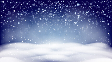 Winter snow background, falling snow, snowflakes. Christmas blue vector landscape.