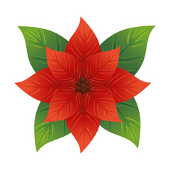 christmas decorative leafs with red flower vector illustration design