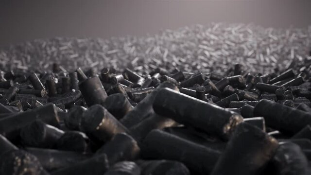 
Black bio coal storage 
garbage recycling manufacture. 3d render animation