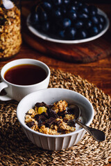 Bowl with Granola, Dried Fruits and Chocolate