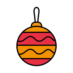 happy merry christmas ball with stripes line and fill style icon vector illustration design