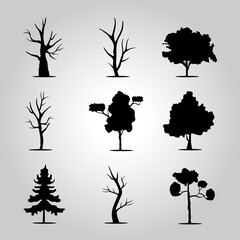 bundle of nine trees forest silhouette style icons vector illustration design