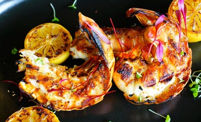 Plate of freshly grilled spiny lobster tails