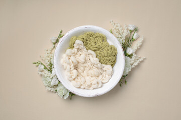 Newborn baby photography basket. Background for newborn baby