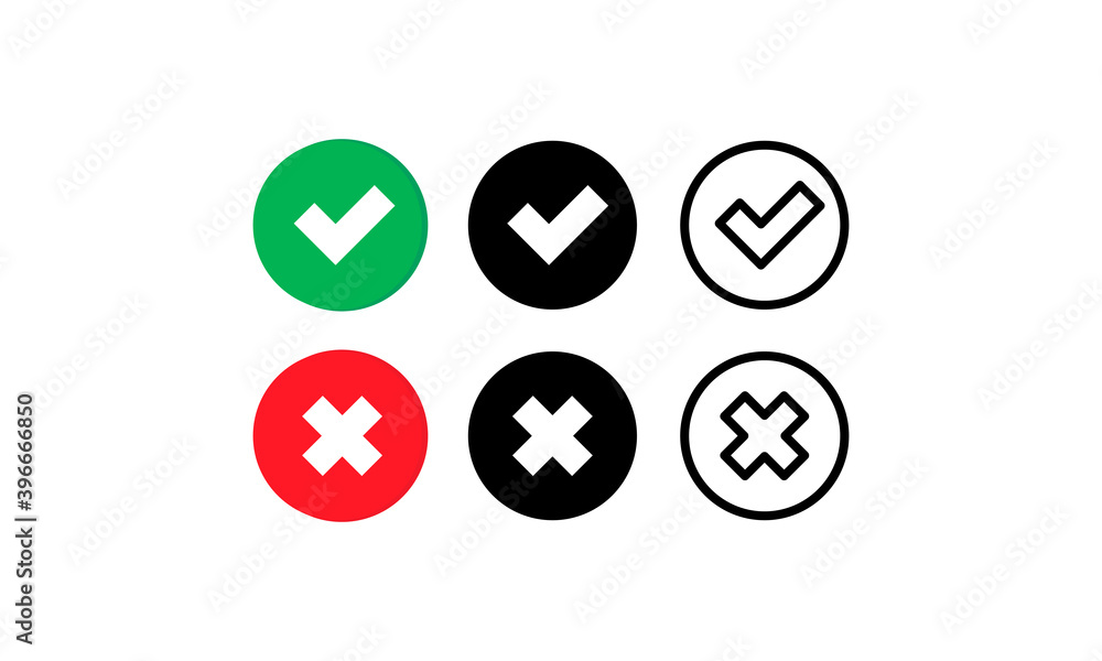 Poster check and cross mark icon. approve or deny concept. for apps and websites. vector eps 10. isolated o