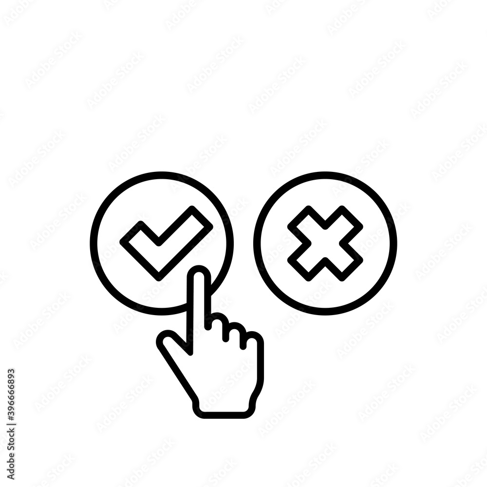 Poster check and cross mark with hand cursor icon. approve or deny concept. for apps and websites. vector e
