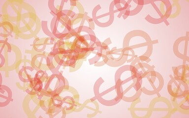 Multicolored translucent dollar signs on white background. Red tones. 3D illustration