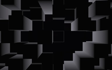 Abstract dark elegant cube geometric background. Chaotically advanced rectangular bars. 3D Rendering, 3D illustration