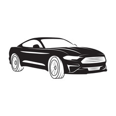 Black sports car drawing on white. Vector