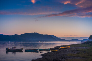 Sunset by the bay of Hornopirén, Hualaihué, Los Lagos, Chile.