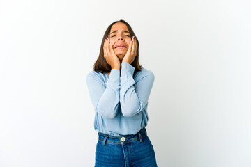 Fototapeta premium Young mixed race woman whining and crying disconsolately.