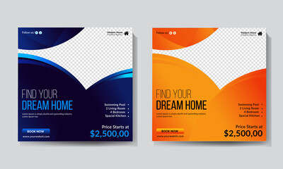 Real estate home sale social media post template, Elegant real estate or home sale, Social Media Banner Template for Facebook, Instagram.