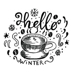 Hello Winter, with coffee, doodle