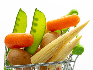 set of fresh vegetables in a shopping trolley